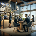 Pacific Access Mortgage', a fictional mortgage service company, showcasing a modern office environment with mortgage advisors consulting clients.